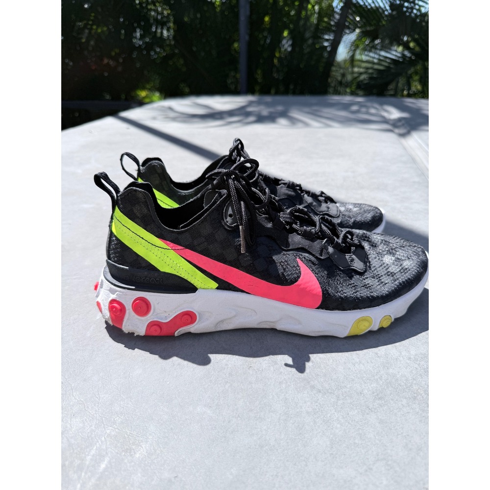 Nike React Element 55 Black Solar Red Volt Sneakers CJ0782-001 Mens 9.5